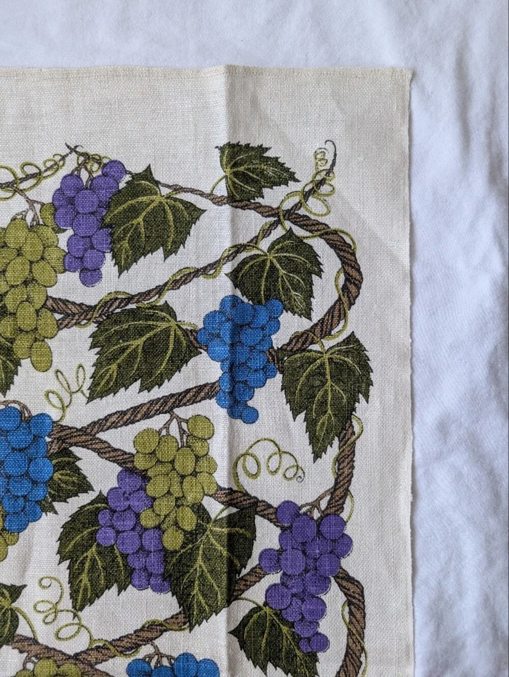 Vintage Lois Long Grape Vine Kitchen Towel in Blue, Purple, Olive